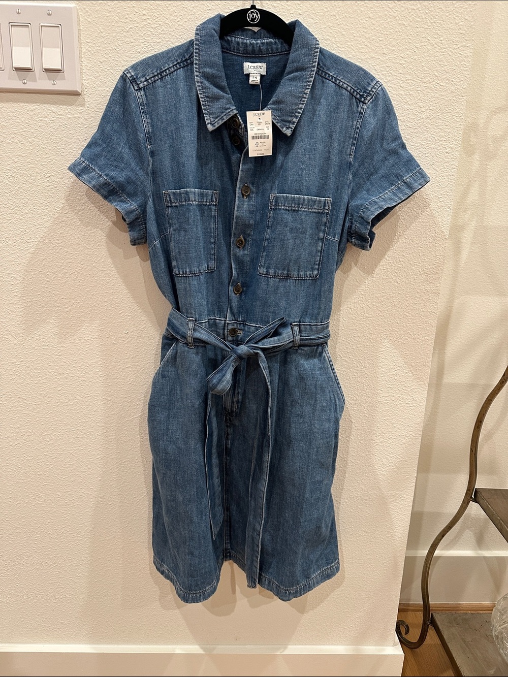 J. Crew Blue Denim Shirt Dress with Tie Belt